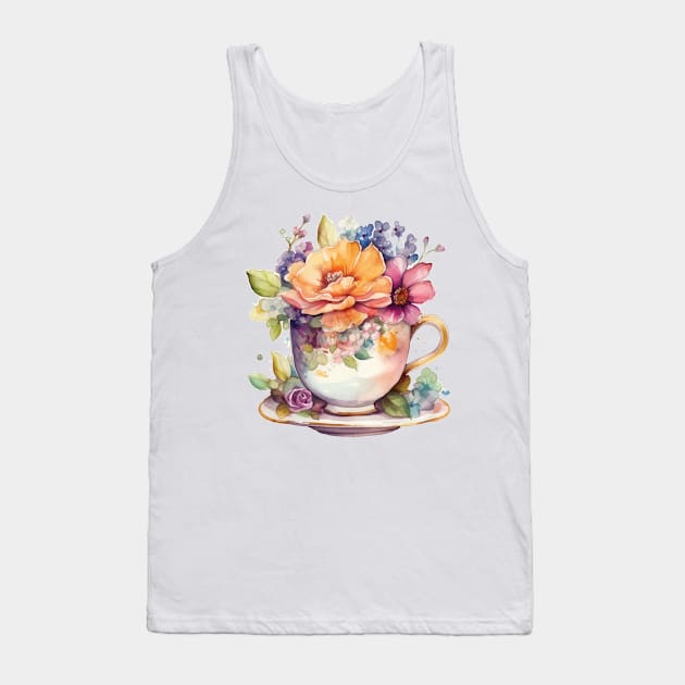 Whimsical Teacup With Flowers Tank Top by get2create